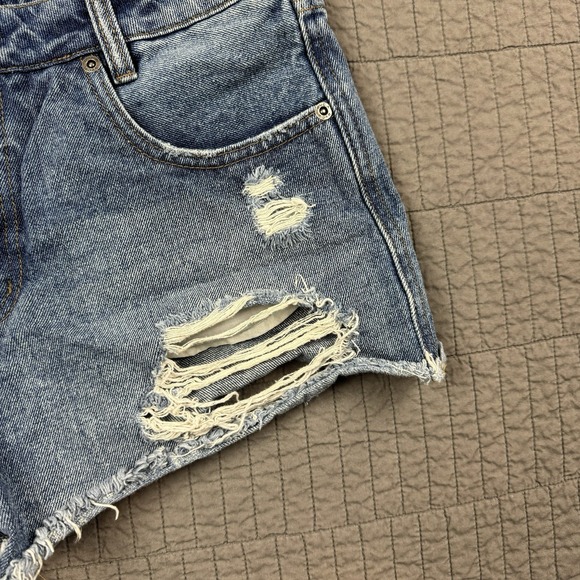 RVCA Denim Shorts Women 27 Blue Boyfriend Fit Distressed Surfer Summer - Picture 2 of 12